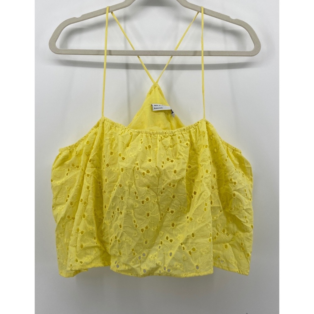 ASOS DESIGN Yellow Eyelet Cotton Cami Top Spaghetti Strap Size 8